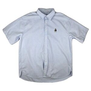 SPAO Mens Large Short Sleeve‎ Woodie Oxford Shirt Light Blue Cotton Polyester